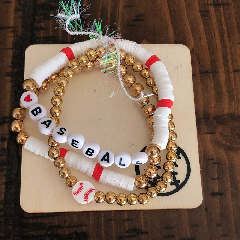 White & Gold 'BASEBALL' Beaded Bracelet Set